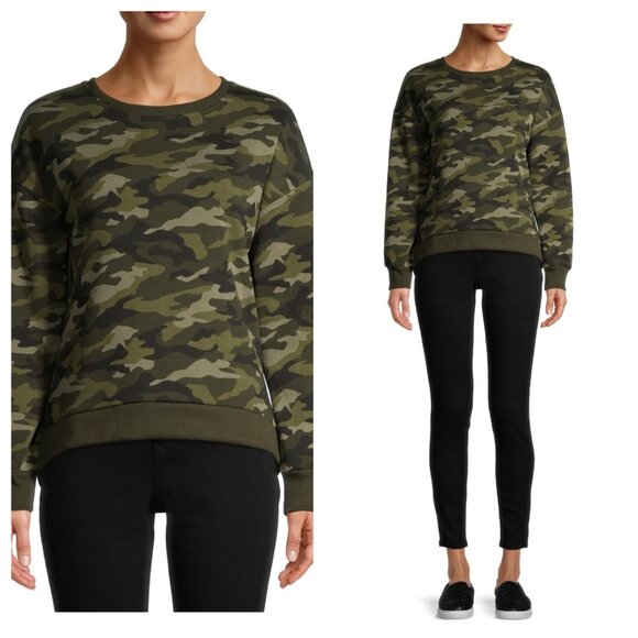 No Boundaries Juniors Camo Printed Green Scoop Neck Pullover Sweatshirt SZ Large - Picture 1 of 4